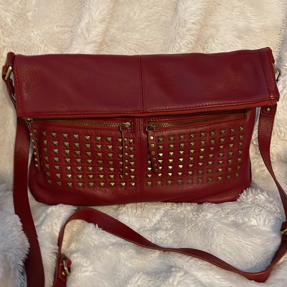 Fenn Wright Manson Leather Crossbody Studded Wine Color - Picture 10 of 10